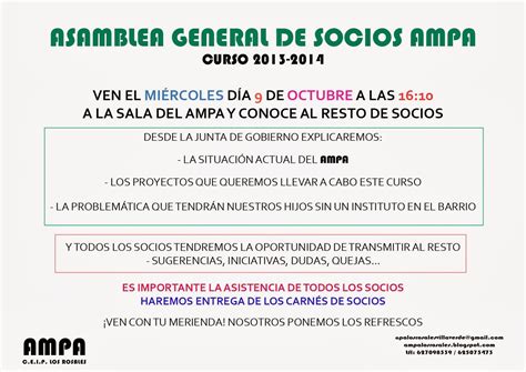 Ampa Ceip Los Rosales Asamblea General De Socios Ampa