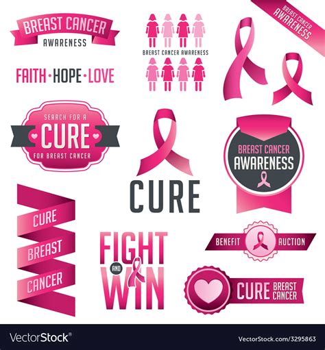 Breast Cancer Awareness Ribbons And Banners Vector Image