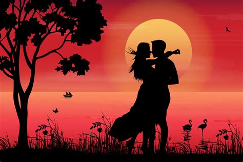 Cute Couple Fall In Love Silhouette Graphic By Curutdesign · Creative