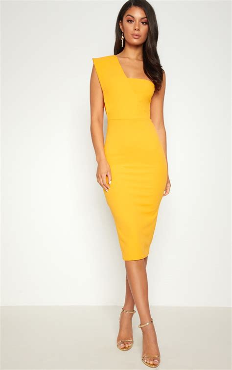 Yellow Slinky Ring Detail Square Neck Bodycon Dress Manistee Best Fashion