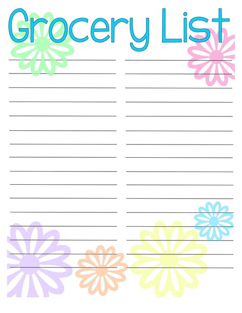 10 Top Collection Free Printable Lined Grocery List