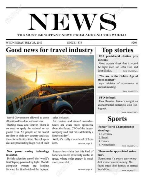Newspaper Examples Newspaper Article Template Following Is A Sample