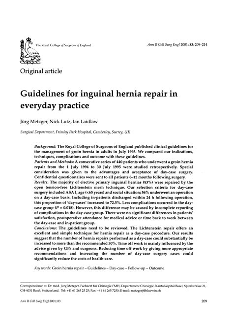 Pdf Guidelines For Inguinal Hernia Repair In Everyday Practice