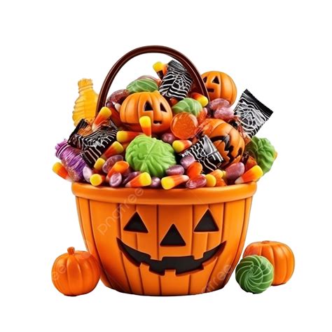 Halloween Trick Or Treat Pumpkin Bag Basket Full Of Candies And Sweets Cauldron Halloween