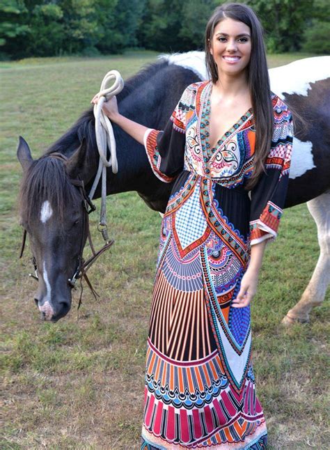 Elastic V Neck Tribal Print Maxi Dress