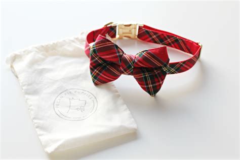 Pecan Pie Puppies Red Tartan Bow Tie Collar For Severus Puppy