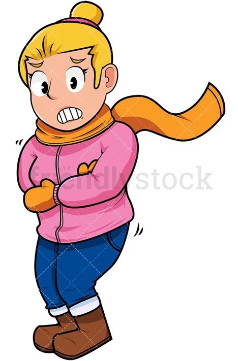 Cold Woman Shivering Cartoon Vector Clipart Friendlystock