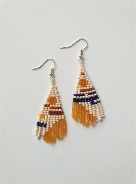 Small Fringe Beaded Earrings Geometry Art Mismatched Casual Etsy