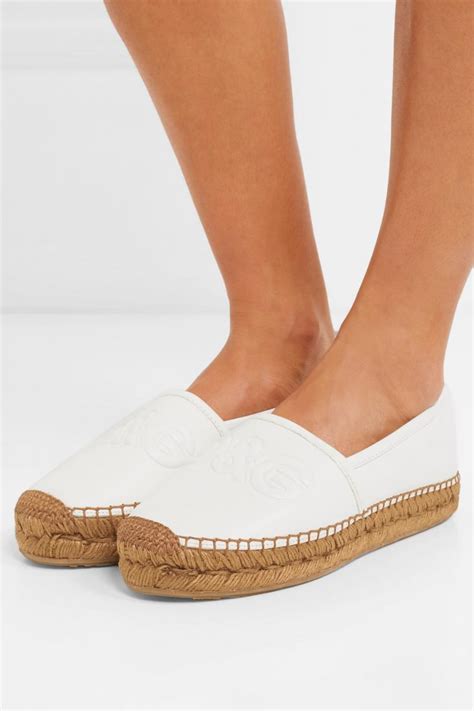 White Womens Dolce And Gabbana Espadrilles Logo Embossed Leather