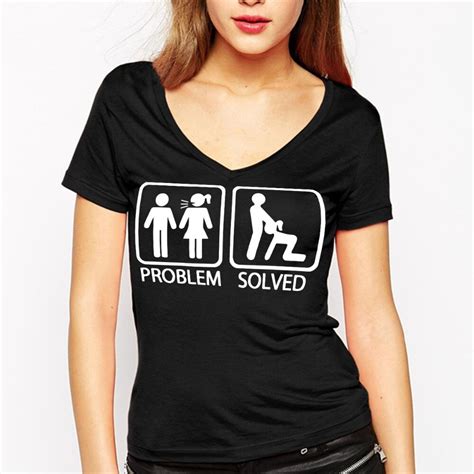 Problem Solved T Shirts Women Cotton V Neck Short Sleeve Womens Shirt