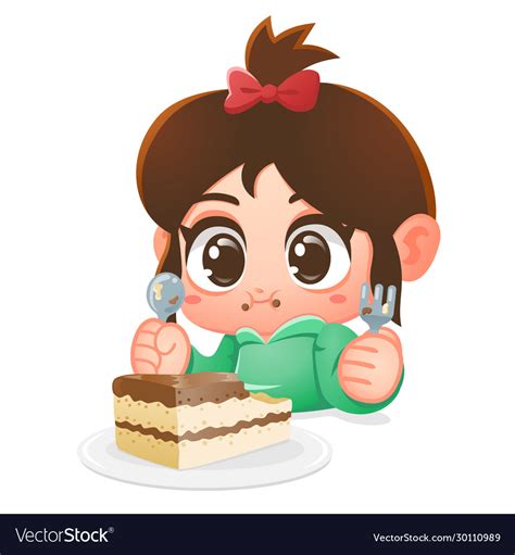 Girl Eat Chocolate Cake Cartoon Royalty Free Vector Image