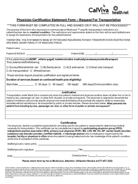 Fillable Online Physician Certification Statement Formrequest For
