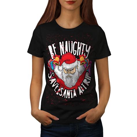 Wellcoda Naughty Santa Christmas Womens T Shirt Casual Design Printed