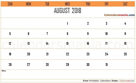 August 2018 Calendar Page Calendar Pages Calendar Printables Calendar