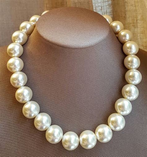 Chunky Pearl Wedding Necklaceboho Brideelegant Ivory Faux Etsy Large Pearl Necklace Chunky