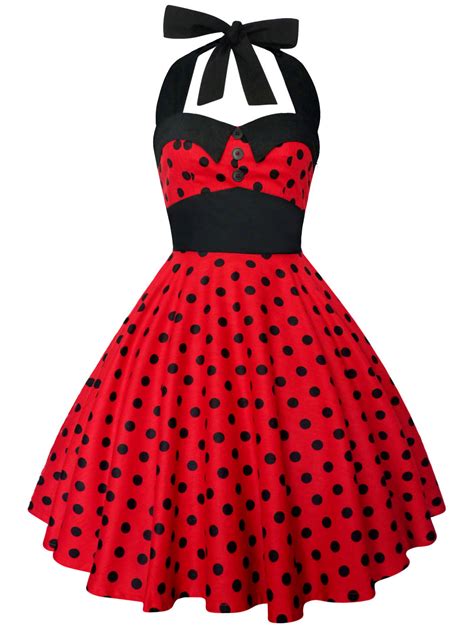 Rockabilly Pin Up Red Black Polka Dot Dress Gothic 50s Christmas Party