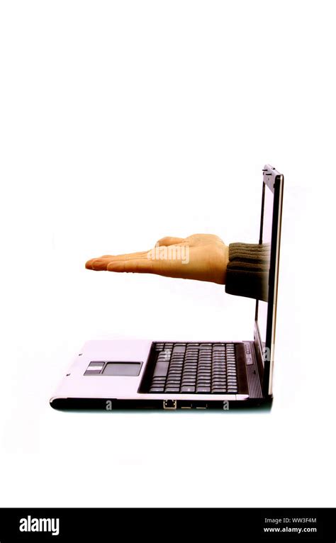 Male Hand Coming Out Of The Screen Of A Laptop Stock Photo Alamy