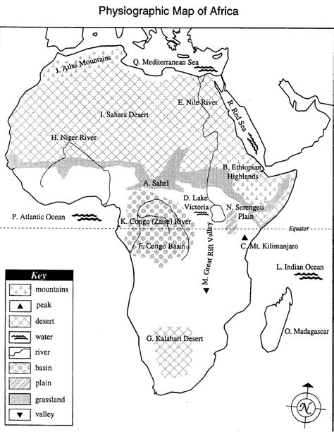 Africa Physical Map Worksheet