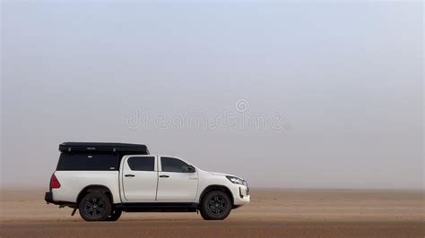 Car At Roadside Parked In Desert White Suv Off Road Auto Vehicle