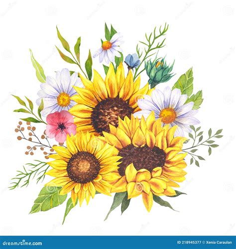 Card Making And Stationery Boho Sunflowers Arrangements Clip Art Hand