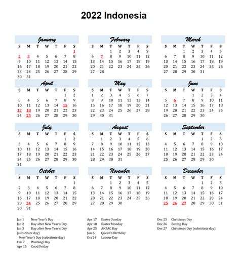 Printable Kalender 2022 Indonesia