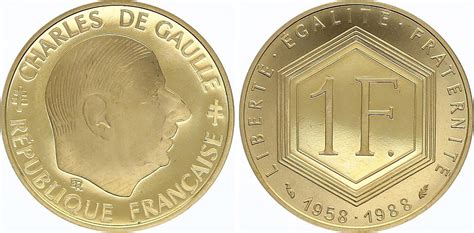 Pièce France 1 Franc Charles De Gaulle 1958 1988 Or