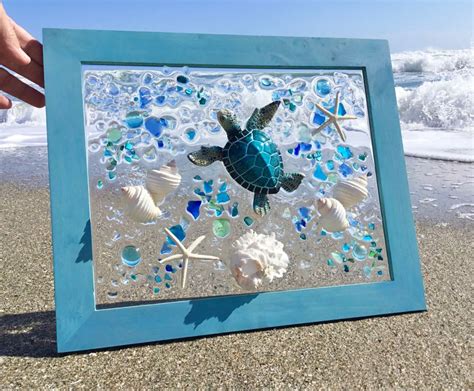 Sea Turtle Framed Resin Art In Sea Turtle Art Sea Glass Art