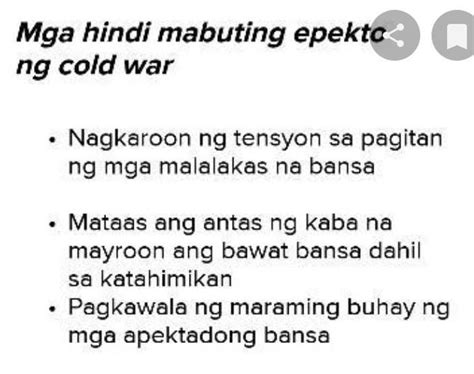 24 Alin Sa Mga Sumusunod Ang Hindi Mabuting Epekto Ng Cold War