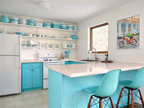 A Budget Friendly Kitchen Makeover With Turquoise Cabinets And Open