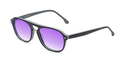 Matt Black Grandpa Acetate Aviator Gradient Sunglasses With Purple Sunwear Lenses 17416