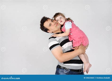 Happy Father Holds And Hugs Her Little Daughter Stock Image Image Of