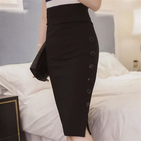 Buy Plus Size Women Skirt Midi Skirt Slim Sexy Open Slit Button Slim Pencil Skirt Elegant Ladies