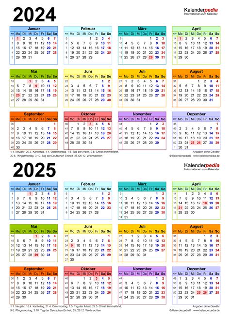 Zweijahreskalender 2024 Und 2025 Als Word Vorlagen Zum Ausdrucken