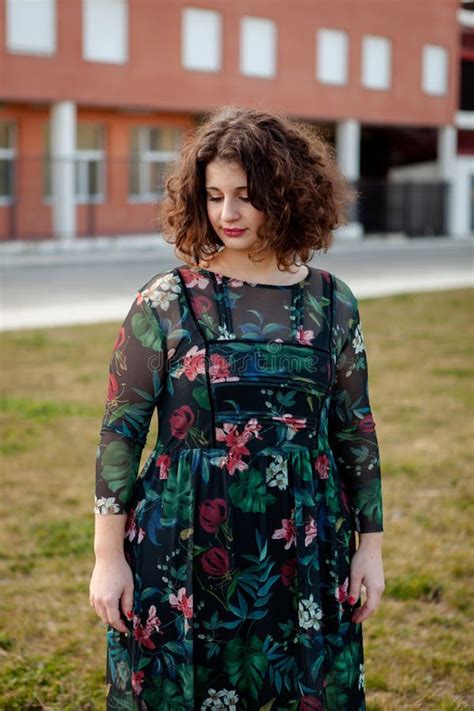 Sad Curvy Girl With Curly Hair In The Street Stock Image Image Of