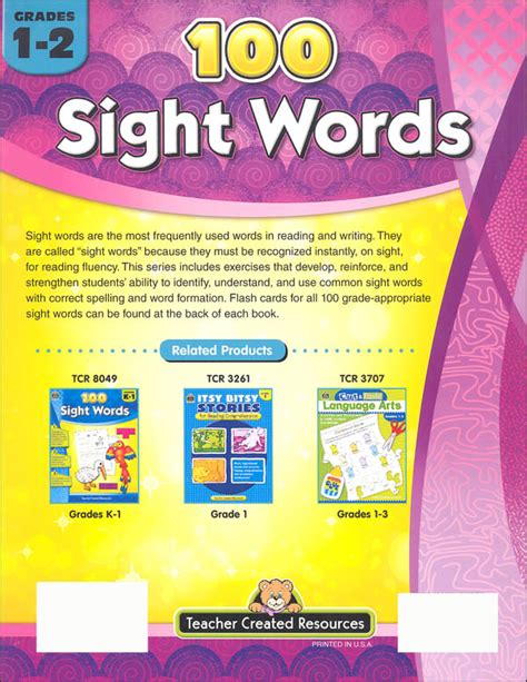 100 Sight Words Grades 1 2 Teacher Created Resources 9781420680591