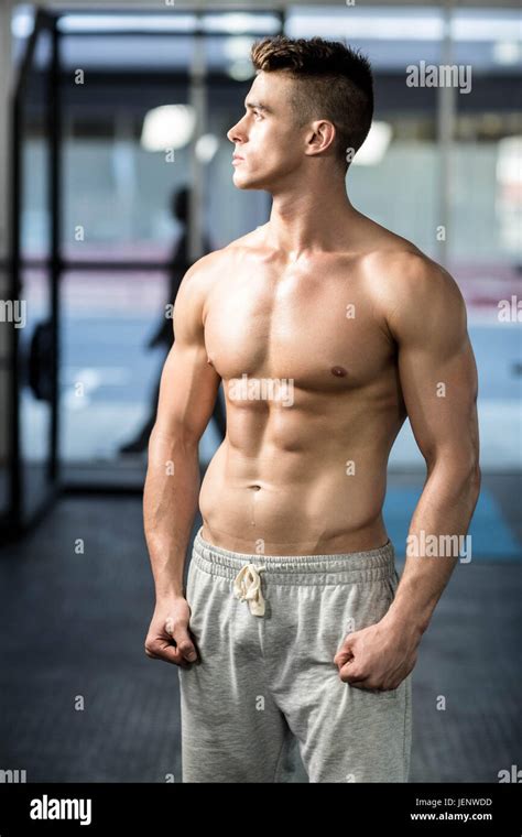 Fit Muscular Man Posing Shirtless Stock Photo Alamy