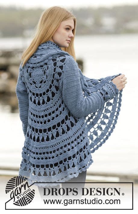 crochet drops jacket worked in a circle with lace pattern in ”merino extra fine” size s xxxl