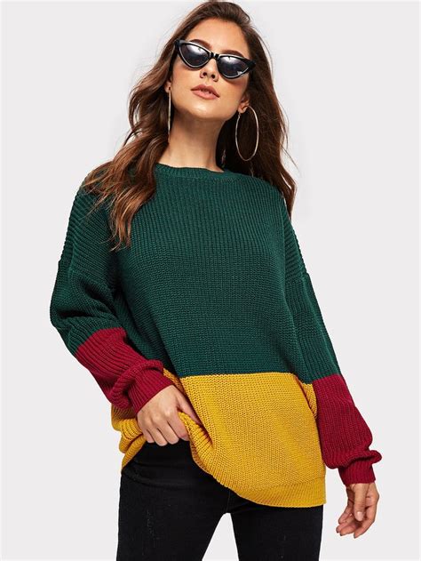 Shein Color Block Drop Shoulder Sweater Sweaters For Women Drop