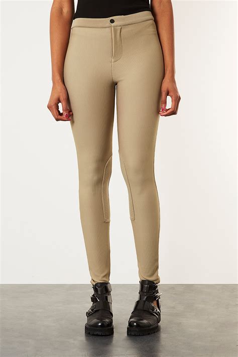 Lyst Topshop Ribbed Highwaisted Riding Pants In Brown