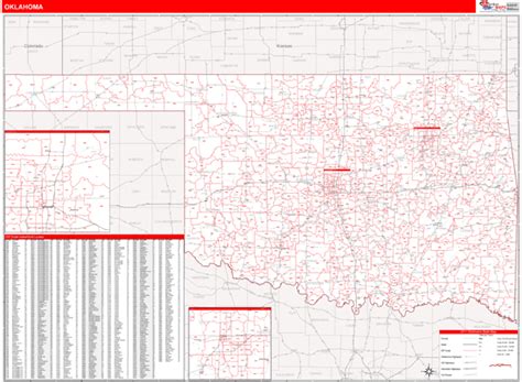 Oklahoma Zip Code Wall Map Red Line Style By Marketma