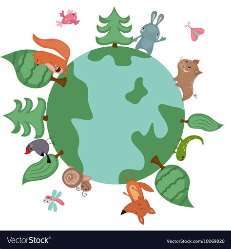 Globe With Wild Animals And Plants Royalty Free Vector Image