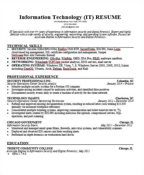 Use the downloadable samples that we have collected as references in creating your own professional it profile. 40+ Simple IT Resume Templates - PDF, DOC | Free & Premium ...