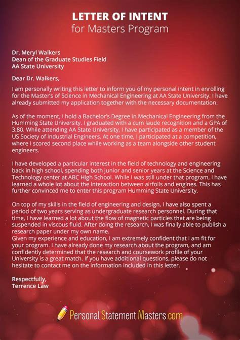 Cover letter example master degree. Letter Of Intent for Masters Degree In Education Unique ...
