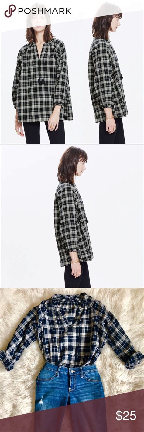 Madewell Plaid Blouse Size Us 24 Plaid Blouse Blue And White