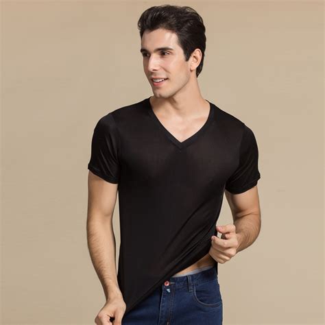 Men Basic T Shirt 100natural Silk V Neck Solid Shirt