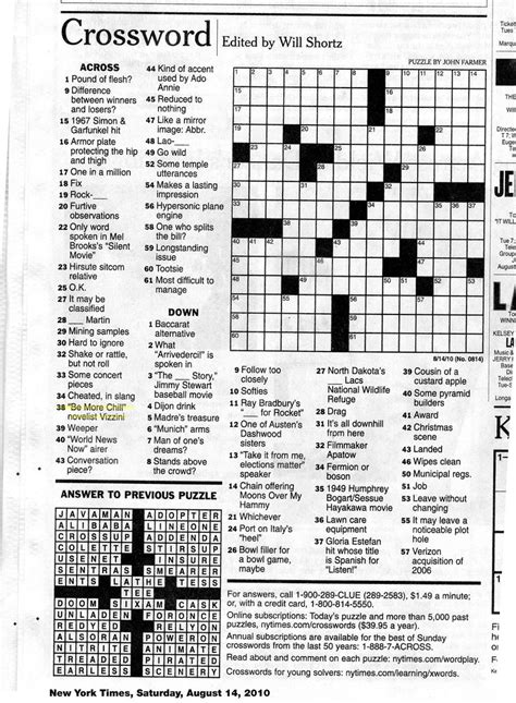 Printable New York Crossword Puzzles Printable Crossword Puzzles Variety Cryptic Crossword The
