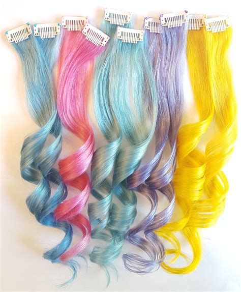 Rainbow Unicorn Mermaid Clip In Pastel Hair Extensions Etsy Unicorn