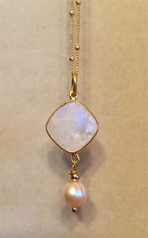 Moonstone And Pearl Gold Necklace