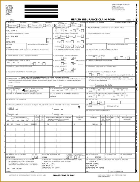 Printable Ub 04 Form Sample