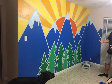 Diy Nursery Mural Used Painters Tape Sample Size Paint Cans And